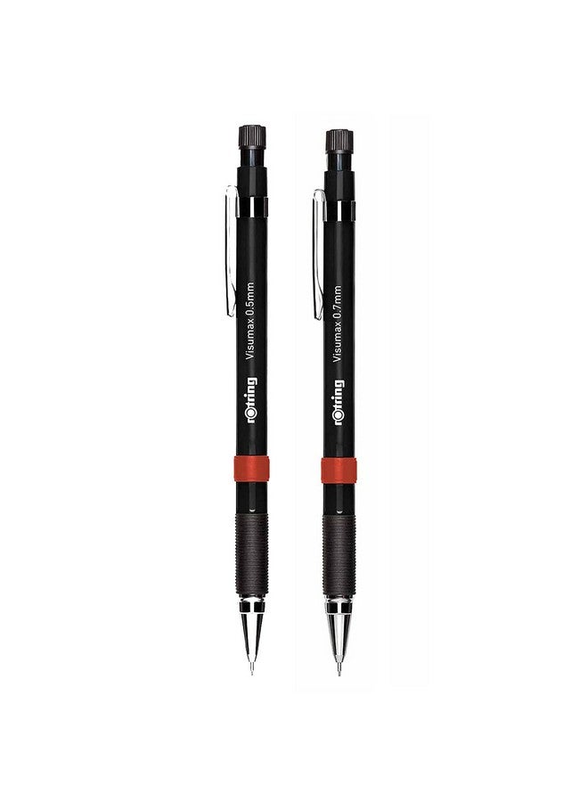 Rotring Rotring Visumax 0.5mm & 0.7mm Mechanical Pencils, ABS Plastic Body, Lightweight, Concealed Twist Eraser at Top - Total 2 Pieces (Black)  - Image 1