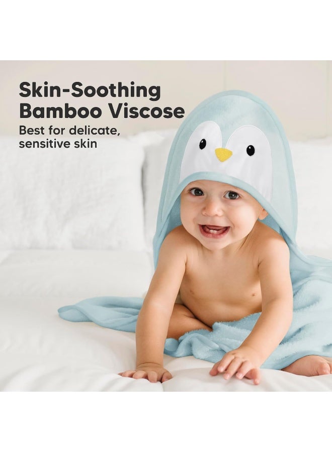 KeaBabies Hooded Baby Towel for Newborn - Viscose Derived from Bamboo Large Baby Bath Towels with Hood for Boys, Girls, Toddler, Extra Absorbent & Soft Newborn Bath Essentials (Penguin, Regular) - Image 2