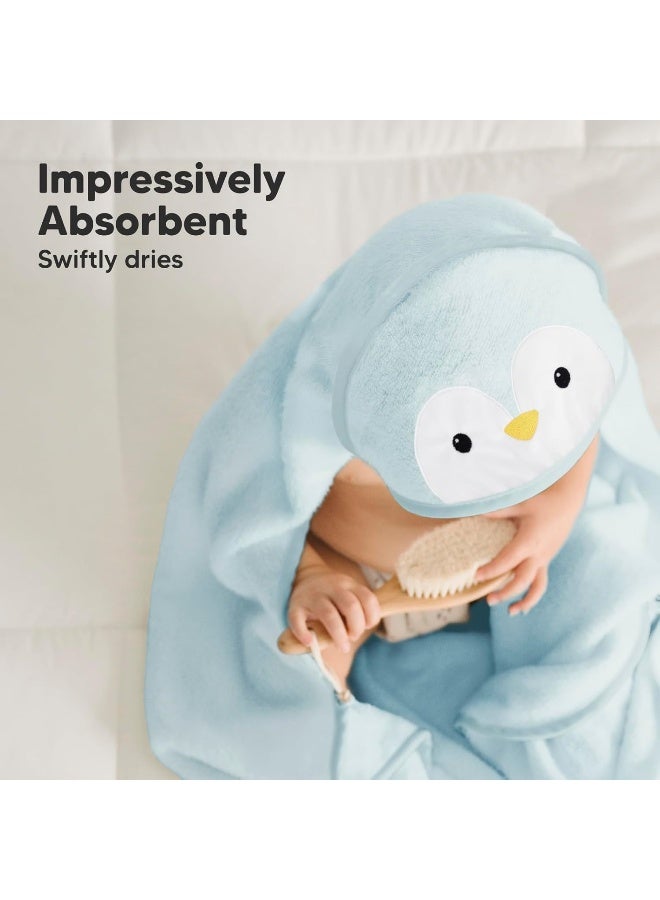 KeaBabies Hooded Baby Towel for Newborn - Viscose Derived from Bamboo Large Baby Bath Towels with Hood for Boys, Girls, Toddler, Extra Absorbent & Soft Newborn Bath Essentials (Penguin, Regular) - Image 4