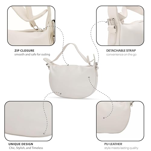 SIBY Women's White Dumpling Sling Bag | PU Leather Cross Shoulder Handbag with Zipper Closure | Casual Travel Purses- White - Image 4