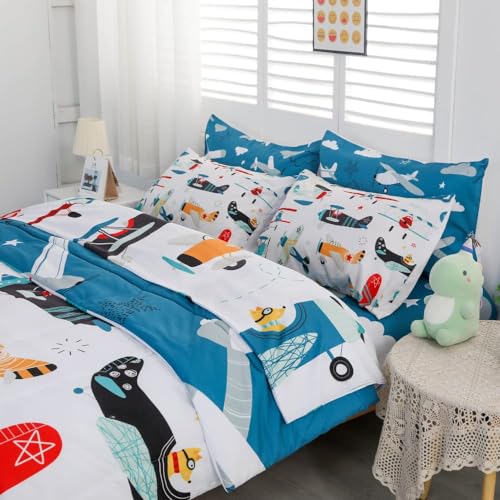 Yasida 7 Piece Twin Airplane Comforter Set for Boys and Girls,Summer Kids Comforters Twin Size Bed in a Bag, Microfiber Kids Bedding Set(1 Comforter, 1 Flat Sheet, 1 Fitted Sheet, 4 Pillowcases) - Image 1