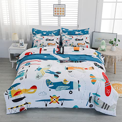 Yasida 7 Piece Twin Airplane Comforter Set for Boys and Girls,Summer Kids Comforters Twin Size Bed in a Bag, Microfiber Kids Bedding Set(1 Comforter, 1 Flat Sheet, 1 Fitted Sheet, 4 Pillowcases) - Image 2