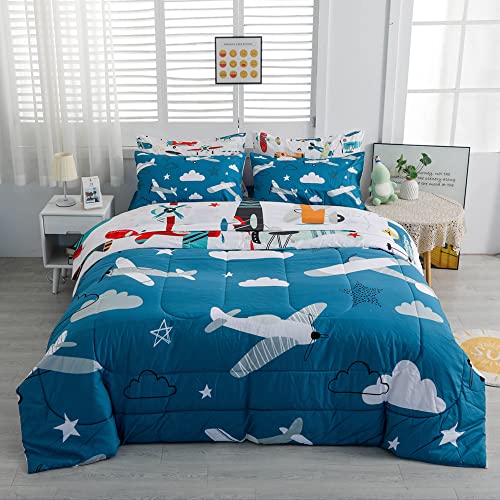 Yasida 7 Piece Twin Airplane Comforter Set for Boys and Girls,Summer Kids Comforters Twin Size Bed in a Bag, Microfiber Kids Bedding Set(1 Comforter, 1 Flat Sheet, 1 Fitted Sheet, 4 Pillowcases) - Image 4
