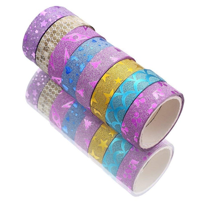 ECLET Adhesive Colorful Decorative Designers Glitter Tape Rolls, Length 3m Each, Set of 12 (Colors As Per Availability) (Glitter), Multicolor - Image 4