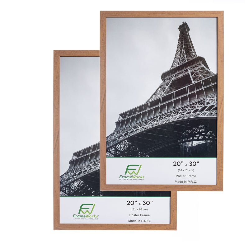 FrameWorks 20x30 Wooden Poster Frame Classic Golden Oak Matte Edged Frames wShatterproof Acrylic Glass Photos Posters Prints Wall Decor  Home Office Gallery Display  Golden Oak  2 Pack