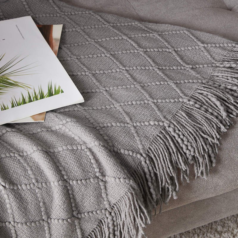 BOURINA Light Grey Throw Blanket 60x80 Inches Throw Textured Solid Soft Sofa Throw Couch Knitted Decorative Blanket - Image 5