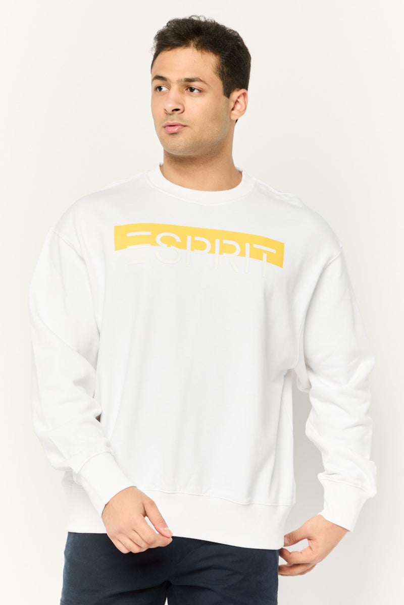 ESPRIT Men Crew Neck Long Sleeves Brand Logo Sweatshirts, White - Image 1