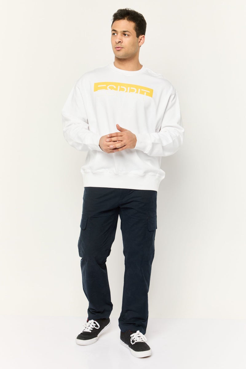 ESPRIT Men Crew Neck Long Sleeves Brand Logo Sweatshirts, White - Image 2