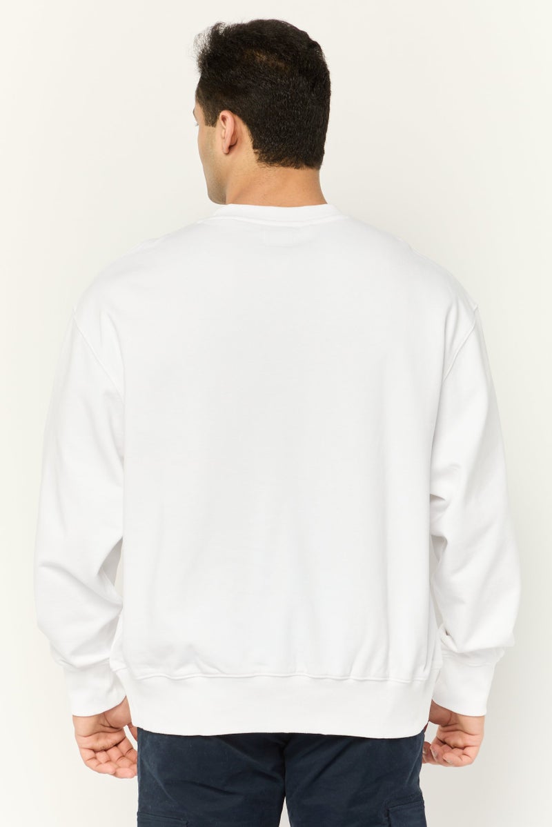ESPRIT Men Crew Neck Long Sleeves Brand Logo Sweatshirts, White - Image 3