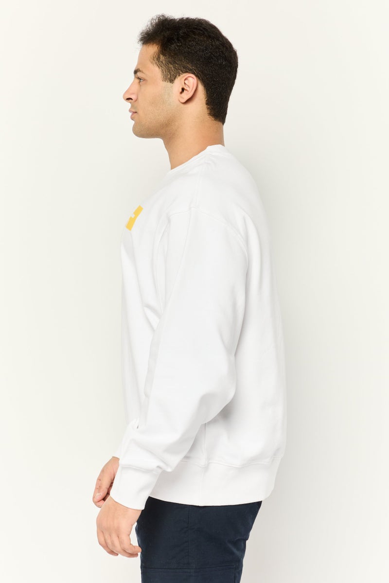 ESPRIT Men Crew Neck Long Sleeves Brand Logo Sweatshirts, White - Image 4