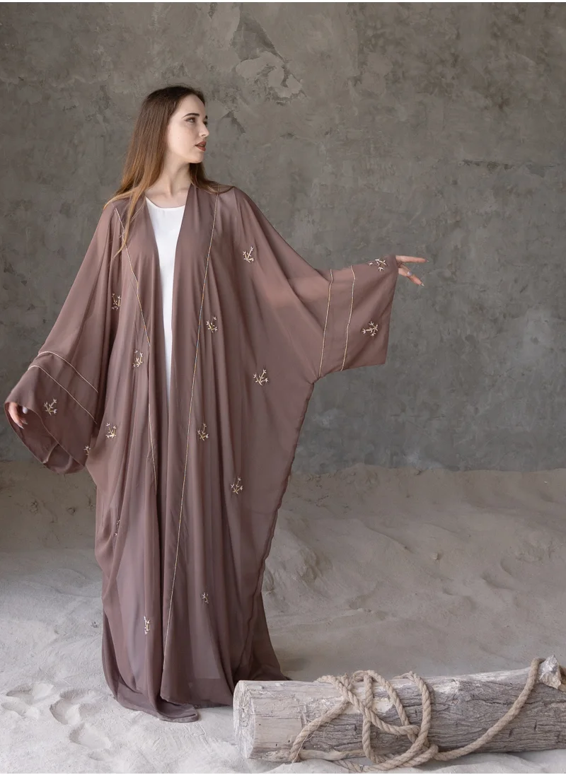 Rosette Abaya Embroidery Brown Bisht