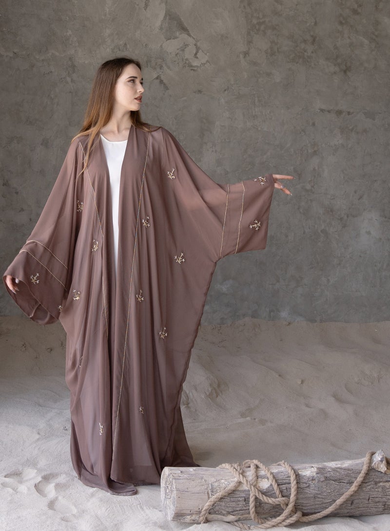 Rosette Abaya Elegant Brown Bisht with Embroidery Design - Image 2