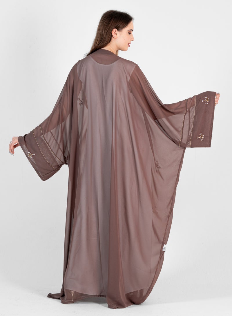 Rosette Abaya Elegant Brown Bisht with Embroidery Design - Image 5