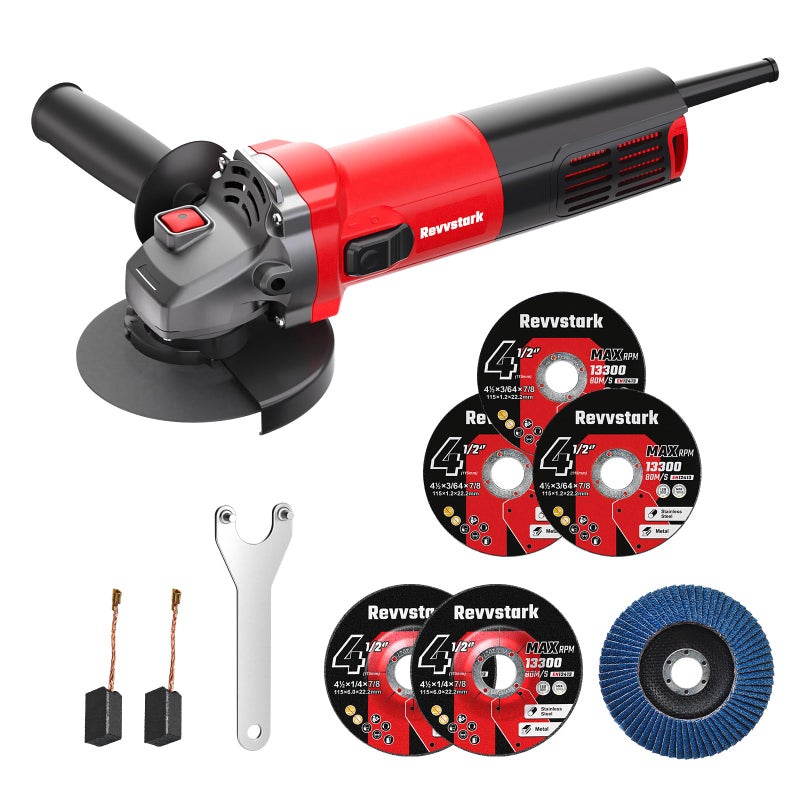 Revvstark Angle Grinder, 7.5-Amp 4 1/2 inch Electric Grinder Power Tools 12000 RPM with Cutting and Grinding Wheels, Flap Disc and Auxiliary Handle for Cutting, Grinding, Polishing, M14 Thread - Image 1