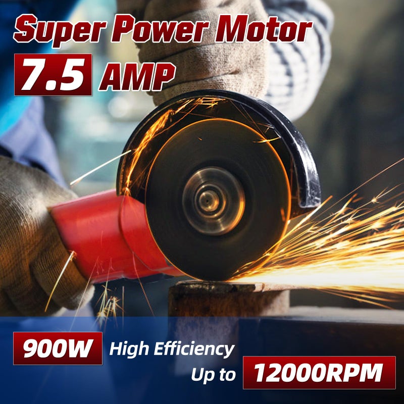 Revvstark Angle Grinder, 7.5-Amp 4 1/2 inch Electric Grinder Power Tools 12000 RPM with Cutting and Grinding Wheels, Flap Disc and Auxiliary Handle for Cutting, Grinding, Polishing, M14 Thread - Image 2