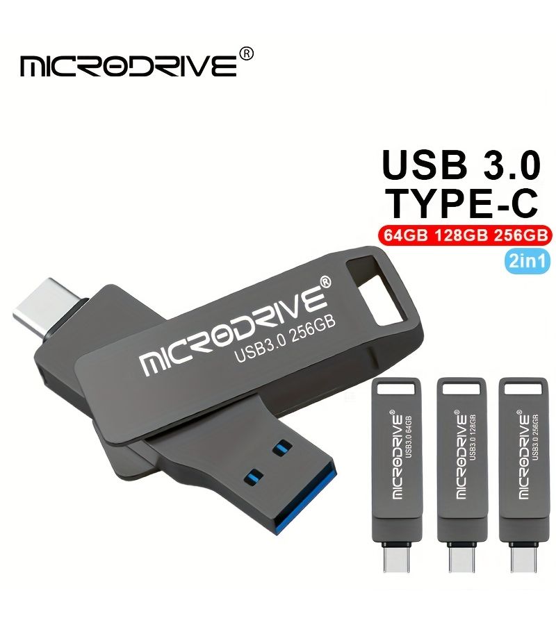محرك أقراص فلاش MICRODRIVE سعة 256 جيجابايت من نوع USB 3.0 منفذ Type C، تخزين سريع 2 في 1 للهواتف الذكية والأجهزة اللوحية وأجهزة الكمبيوتر المحمولة. - Image 3