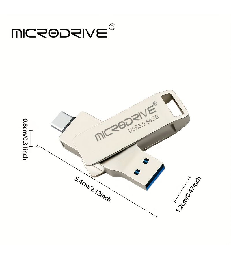 محرك أقراص فلاش MICRODRIVE سعة 256 جيجابايت من نوع USB 3.0 منفذ Type C، تخزين سريع 2 في 1 للهواتف الذكية والأجهزة اللوحية وأجهزة الكمبيوتر المحمولة. - Image 1