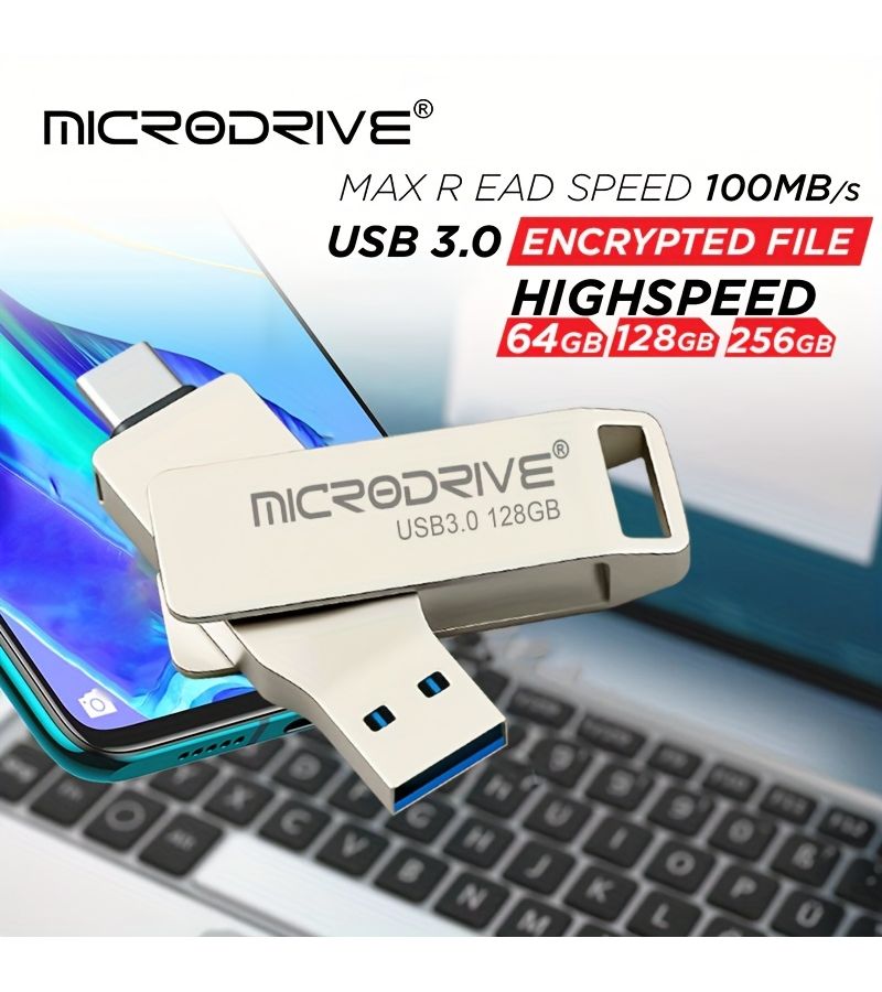 محرك أقراص فلاش MICRODRIVE سعة 256 جيجابايت من نوع USB 3.0 منفذ Type C، تخزين سريع 2 في 1 للهواتف الذكية والأجهزة اللوحية وأجهزة الكمبيوتر المحمولة. - Image 4