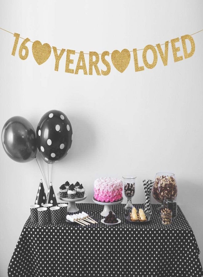 MAGJUCHE Gold 16 Year Loved Banner, Gold Glitter Happy 16th Birthday Party Decorations, Supplies - Image 3