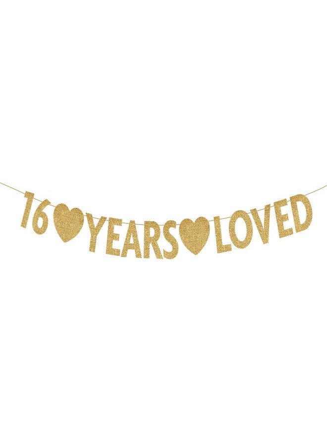 MAGJUCHE Gold 16 Year Loved Banner, Gold Glitter Happy 16th Birthday Party Decorations, Supplies - Image 1