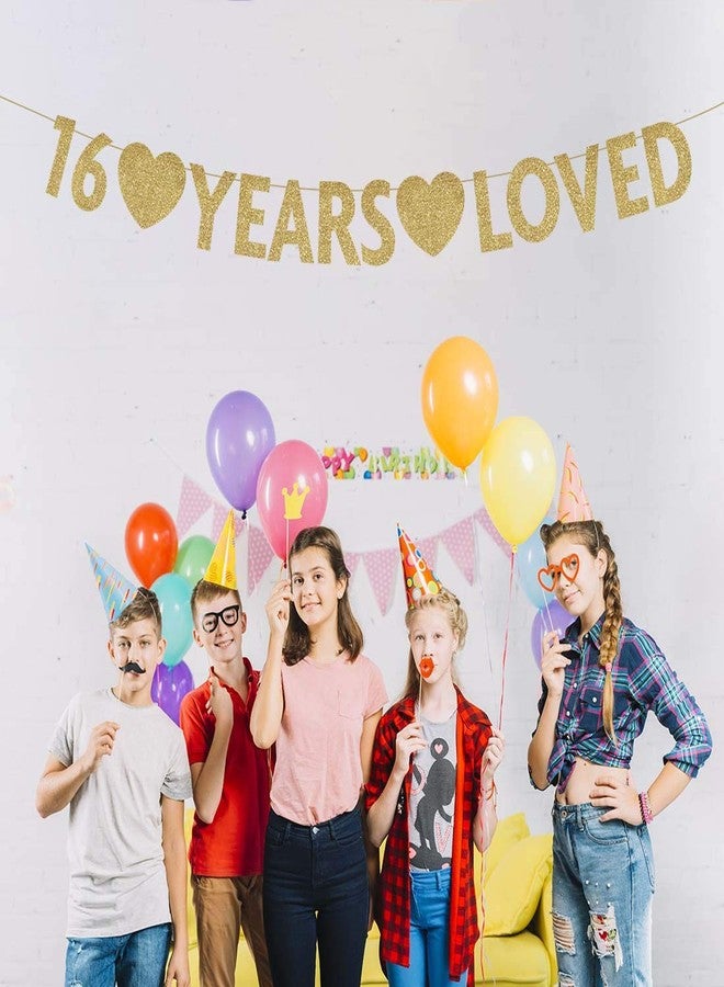 MAGJUCHE Gold 16 Year Loved Banner, Gold Glitter Happy 16th Birthday Party Decorations, Supplies - Image 2