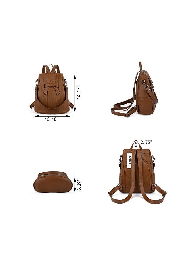 UTO - Women ANTI-THEFT Backpack Purse PU Washed Leather Convertible Ladies Rucksack Bowknot Shoulder Bag - Image 1