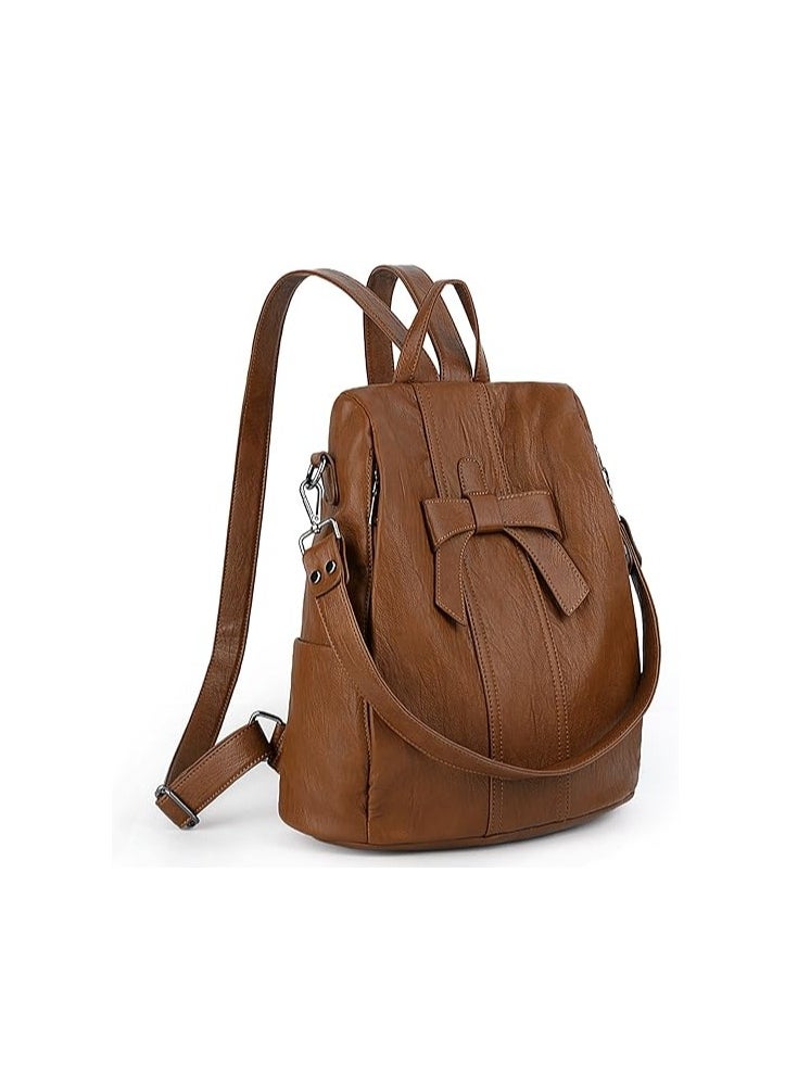 UTO - Women ANTI-THEFT Backpack Purse PU Washed Leather Convertible Ladies Rucksack Bowknot Shoulder Bag - Image 1