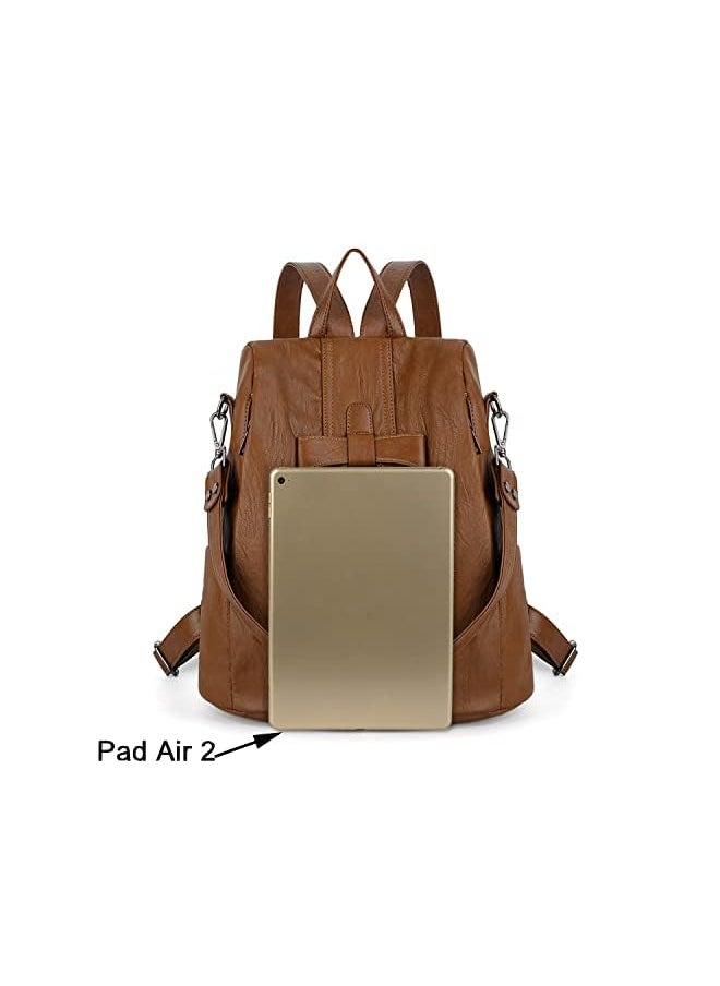UTO - Women ANTI-THEFT Backpack Purse PU Washed Leather Convertible Ladies Rucksack Bowknot Shoulder Bag - Image 1