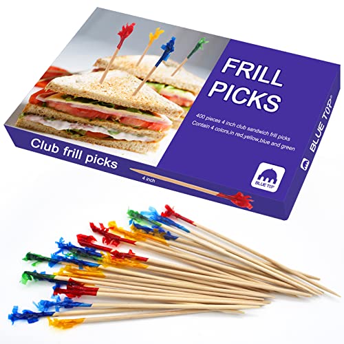 BLUETOP BLUE TOP 400pcs 4 Inch Wood Frill Picks Toothpicks,Frill Toothpicks,Decorative Sandwiches Picks,Cocktail Party Toothpicks for Drink and Appetizers,Great to use at Valentines Day and Parties. - Image 1