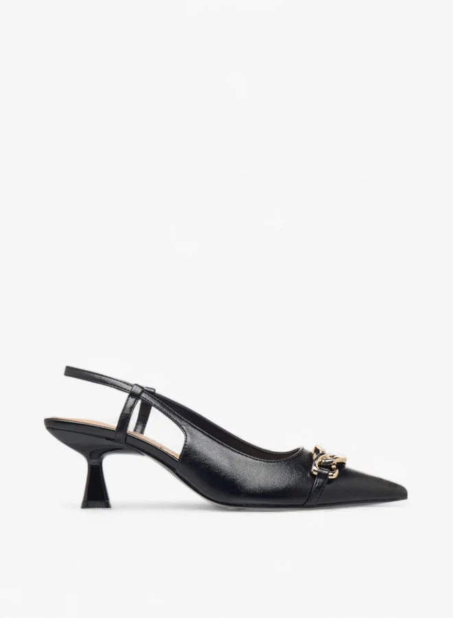Paprika Metal Accent Slingback Shoes with Kitten Heels