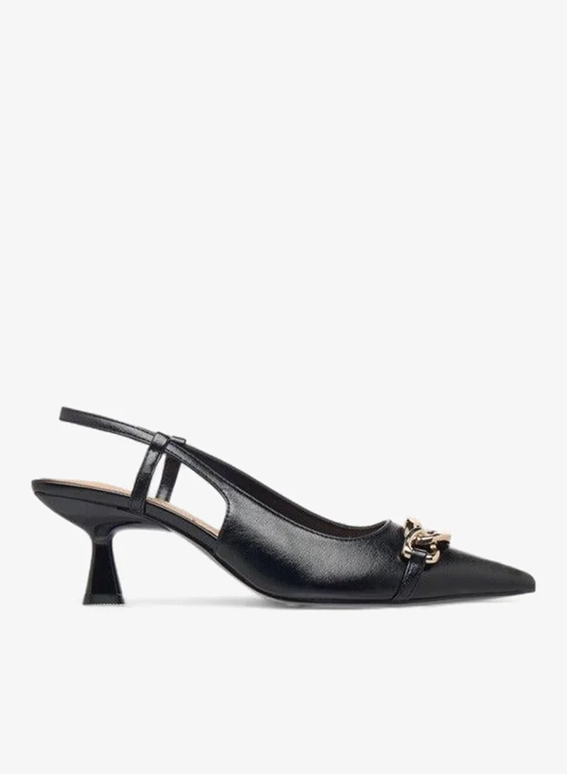 Paprika Metal Accent Slingback Shoes with Kitten Heels