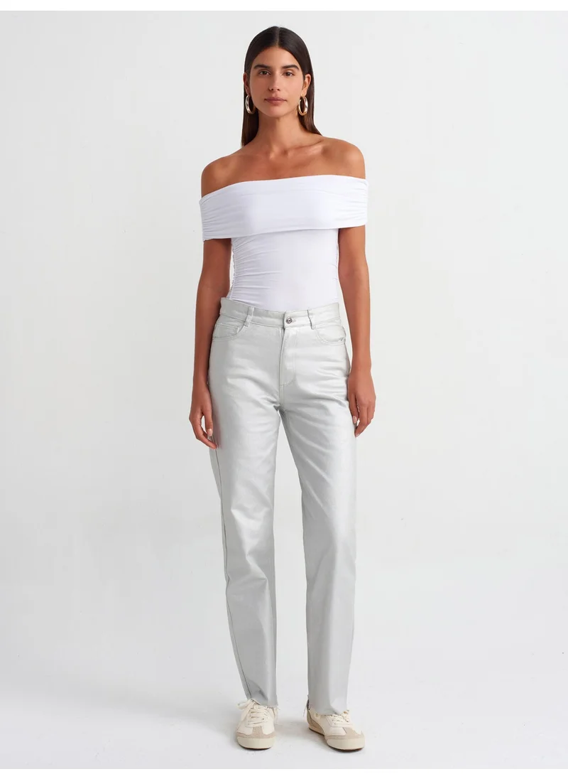 ديلفين 30902 Off Shoulder Gathered Top-White