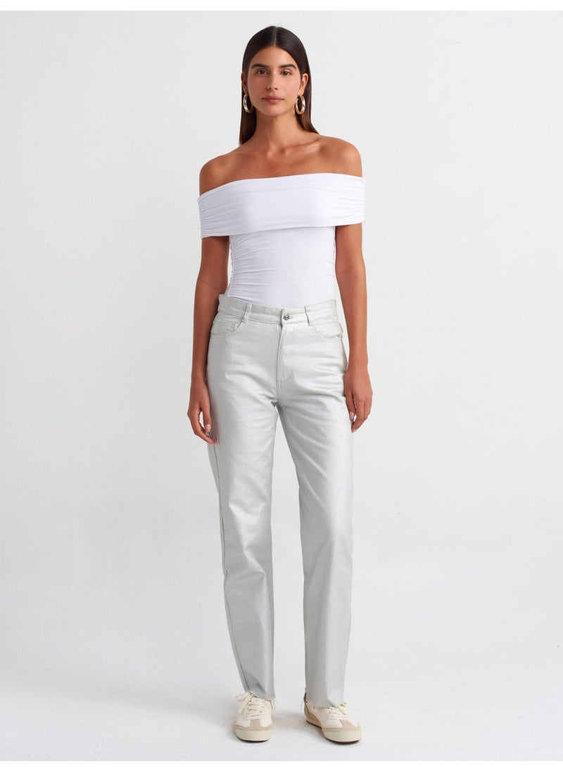 Dilvin 30902 Off Shoulder Gathered Top-White  - Image 3