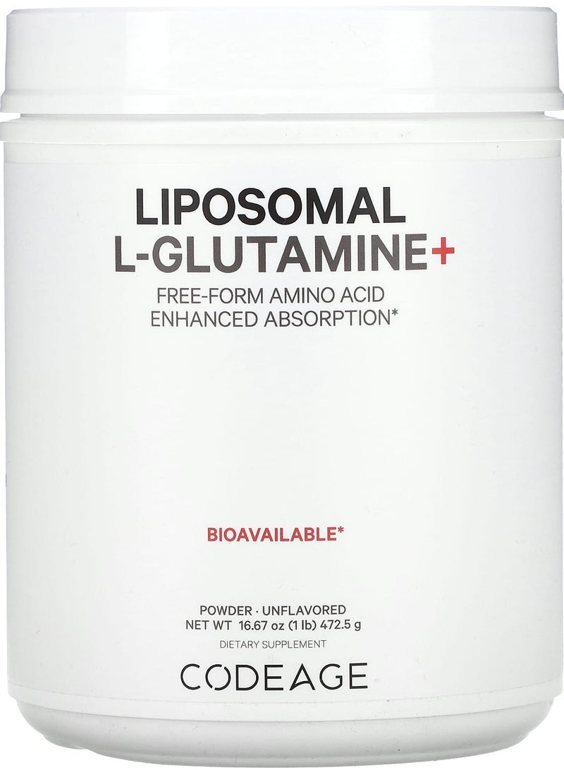Codeage Liposomal L-Glutamine+ Powder, Free-Form Amino Acid, Enhanced Absorption, Unflavored, 1 lb (472.5 g)
