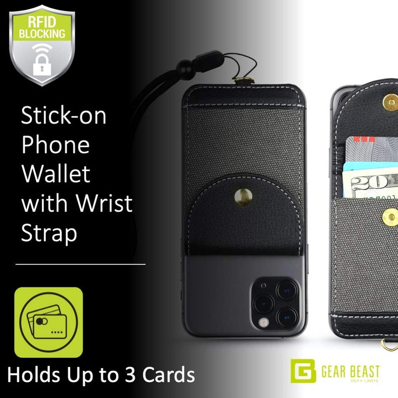 Gear Beast Cell Phone Wallet for Back of Phone with Wrist Strap, Stick On Wallet Credit Card ID Holder with RFID Protection Compatible with iPhone, Galaxy & Most Smartphones and Cases - Image 3