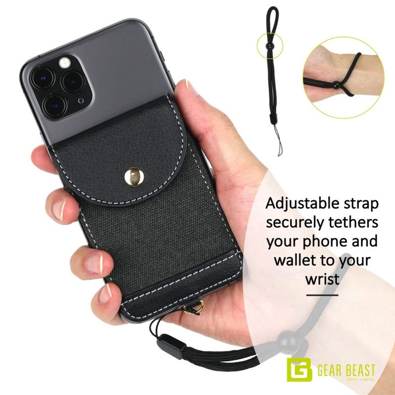 Gear Beast Cell Phone Wallet for Back of Phone with Wrist Strap, Stick On Wallet Credit Card ID Holder with RFID Protection Compatible with iPhone, Galaxy & Most Smartphones and Cases - Image 4