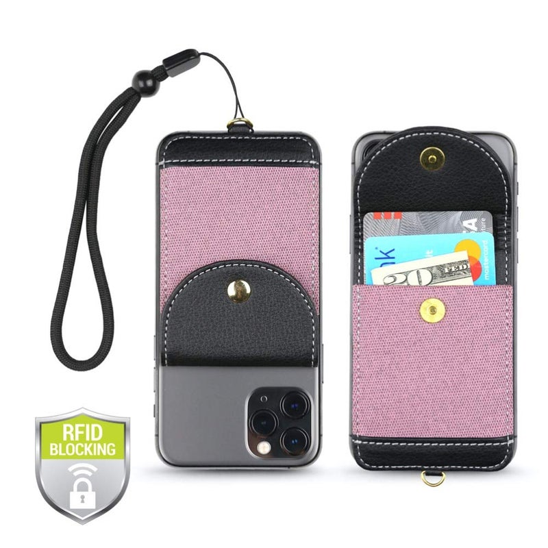 Gear Beast Cell Phone Wallet for Back of Phone with Wrist Strap, Stick On Wallet Credit Card ID Holder with RFID Protection Compatible with iPhone, Galaxy & Most Smartphones and Cases - Image 1