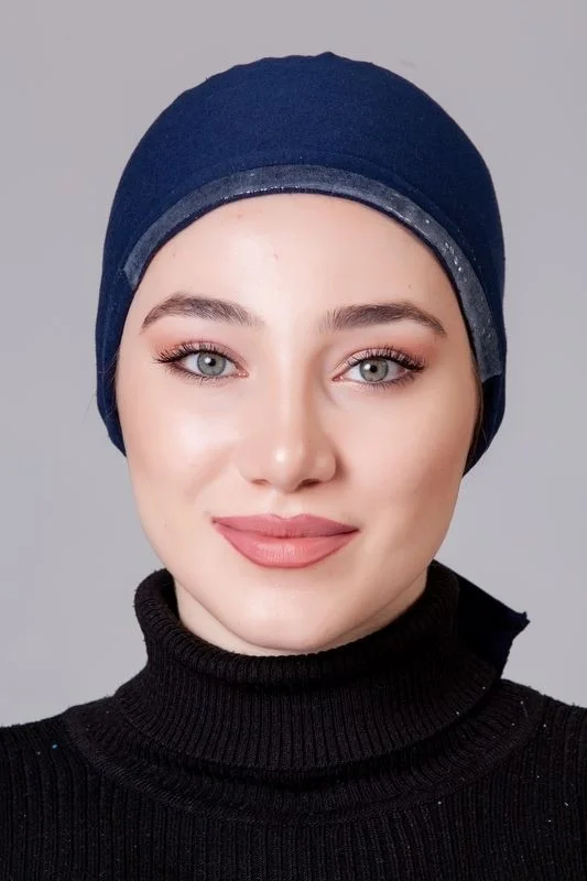 ناناك Navy Blue Combed Cotton Non-Slip Bonnet