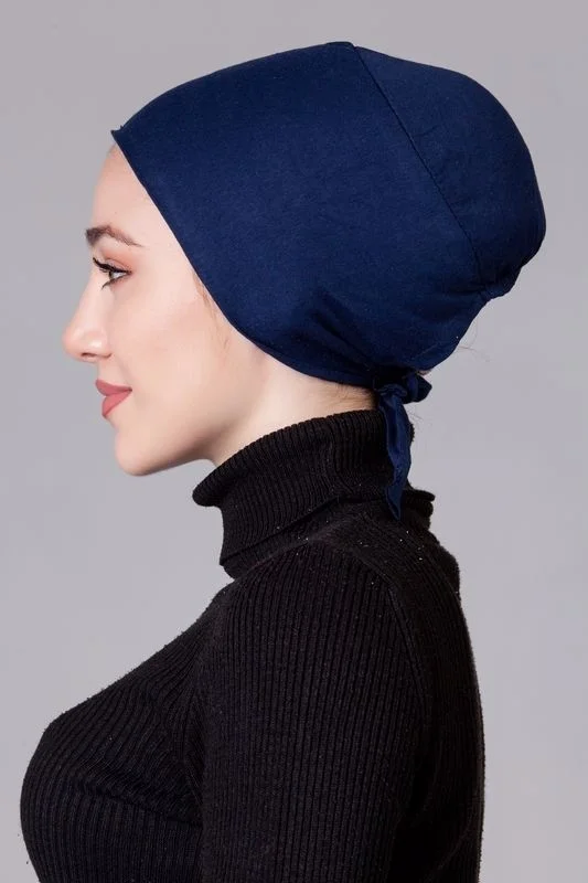 ناناك Navy Blue Combed Cotton Non-Slip Bonnet