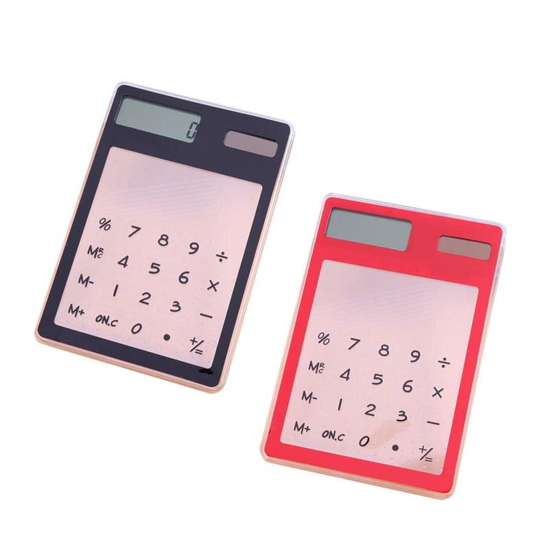 2Pcs Ultra Thin Solar Touch Screen Calculator Basic Clear Screen Portable For School Office Black Red - Image 2