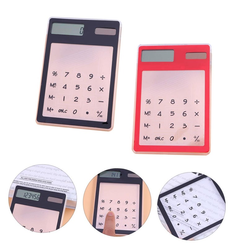 2Pcs Ultra Thin Solar Touch Screen Calculator Basic Clear Screen Portable For School Office Black Red - Image 4