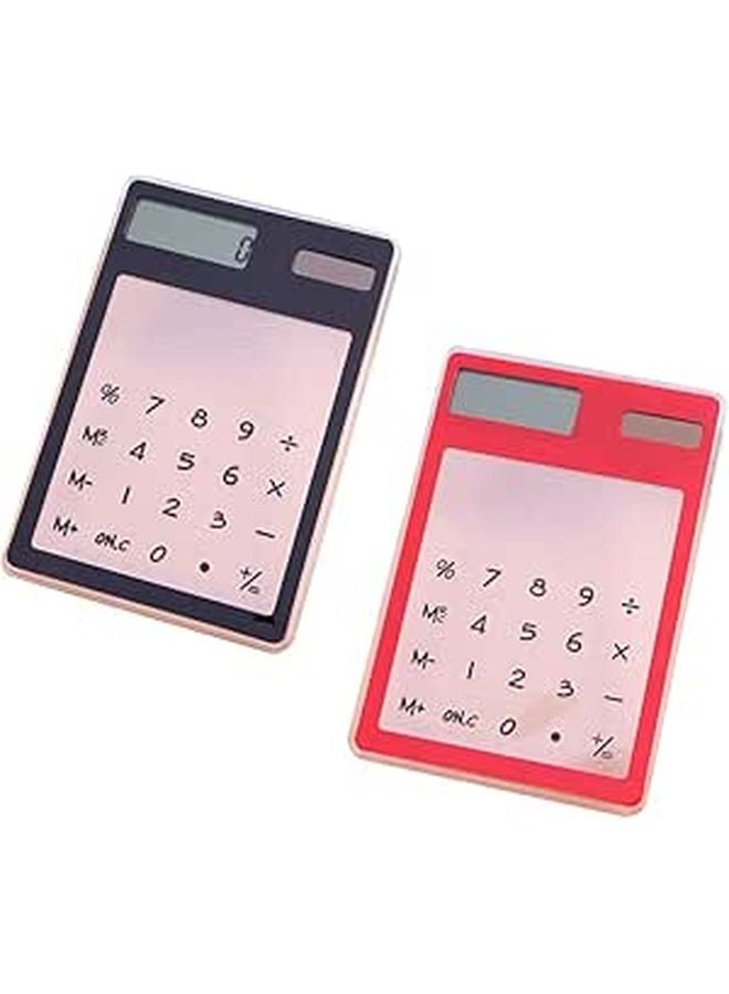 2Pcs Ultra Thin Solar Touch Screen Calculator Basic Clear Screen Portable For School Office Black Red - Image 1