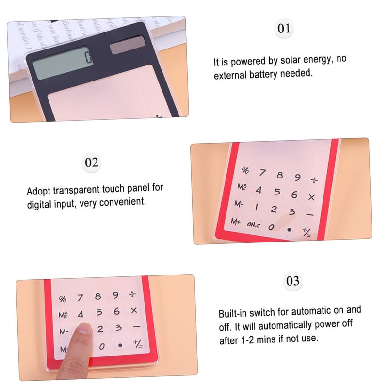2Pcs Ultra Thin Solar Touch Screen Calculator Basic Clear Screen Portable For School Office Black Red - Image 5