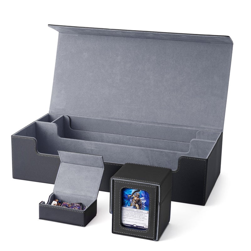 Venssu MTG Deck Box Holds 5 Display Card Deck Boxes with Playmat and Dice BoxIncludes 10 colorful dividers and 1 card supporter Trading Card Storage Box For Magic Game Cards Black and Grey - Image 2