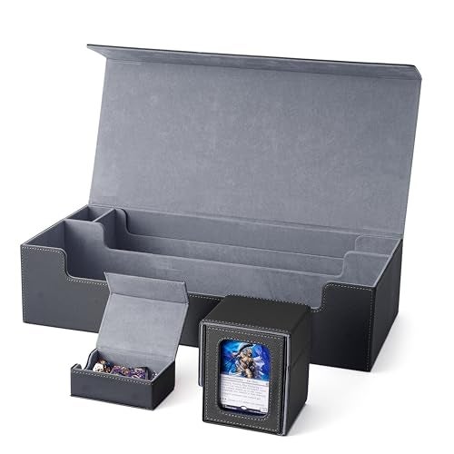Venssu MTG Deck Box Holds 5 Display Card Deck Boxes with Playmat and Dice BoxIncludes 10 colorful dividers and 1 card supporter Trading Card Storage Box For Magic Game Cards Black and Grey - Image 1