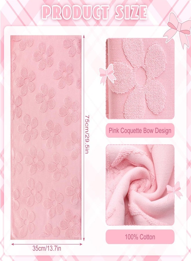 FuWeave منشفتان يدويتان ورديتان من FuWeave للحمام، منشفتان يدويتان مزينتان بنقوش زهور أنيقة، مصنوعتان من القطن الخالص بنسبة 100%، ماصتان للماء، بنقشة جاكار مزخرفة، ديكور حمام أنيق، هدية مثالية، مقاس 13.7 × 29.5 بوصة - Image 2