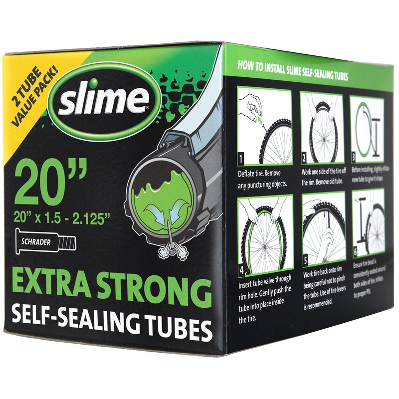 Slime 30075 Bike Inner Tube with Slime Puncture Sealant, Extra Strong, Self Sealing, Prevent and Repair, Schrader Valve, 20"x1.50-2.125", Value 2-Pack - Image 1