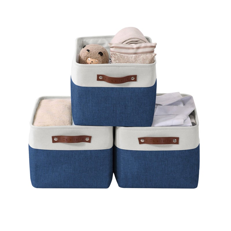 DECOMOMO Storage Baskets for Shelves - Fabric Storage Bins, Linen Closet Organizers and Storage (Navy Blue & White, Large - 3 Pack) - Image 1