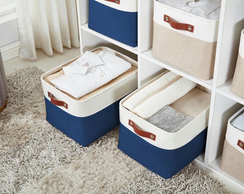 DECOMOMO Storage Baskets for Shelves - Fabric Storage Bins, Linen Closet Organizers and Storage (Navy Blue & White, Large - 3 Pack) - Image 3