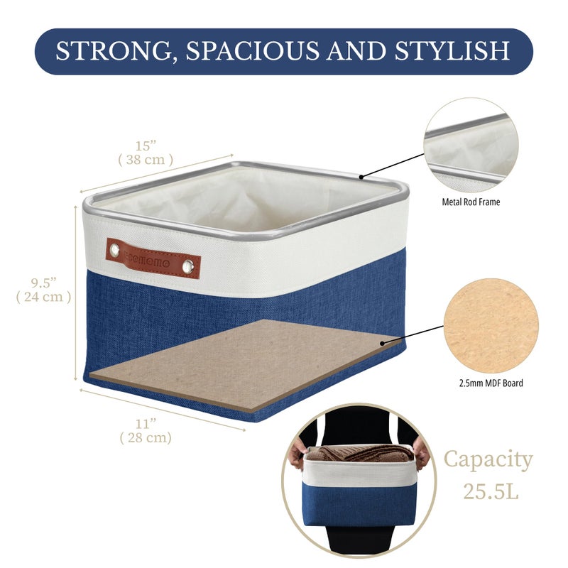 DECOMOMO Storage Baskets for Shelves - Fabric Storage Bins, Linen Closet Organizers and Storage (Navy Blue & White, Large - 3 Pack) - Image 4